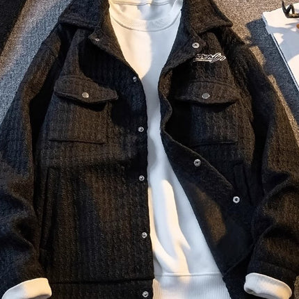 American-style High Street Retro Plaid Jacket Men's High-grade Feeling Fucked Handsome Loose Waffled Jacket Home Figure# XXF009