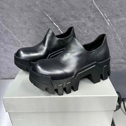 Elevated Platform Shoes Platform Bottom Cowhide Loafers ~ Spring New Style Slip-on High Heel Small Leather Big Toe Derby Shoes