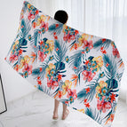 M099-01 blue leaves red and yellow flowers-white background / 180*90cm