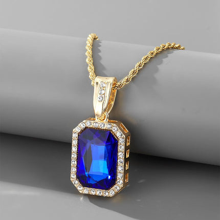 ebay Amazon Hot Selling European and American Micro-inlaid Red Zircon Necklace hiphop Hip Hop Gem Pendant Cross-border Jewelry