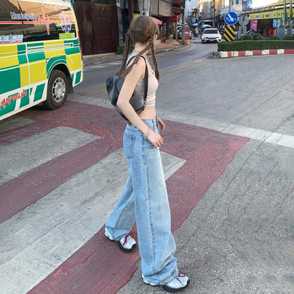 American Style Retro Wide Leg Jeans Women's 2025 Spring and Summer New Low Waist Spice Girl Loose Slimming Straight Pants