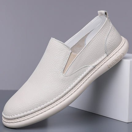 Men's Genuine Leather Shoes 2026 Summer New Style Breathable Hollow Slip-On Loafers Trendy Men's Soft Shoes