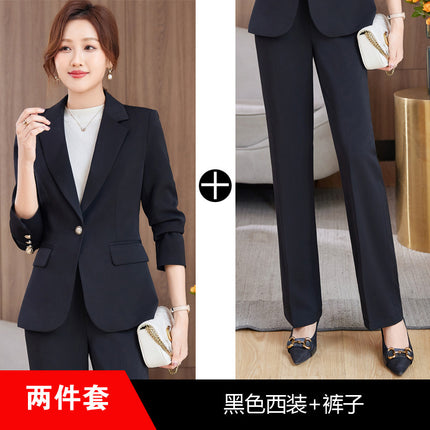 light blue Suit suit Women's 2023 New Autumn and Winter Thickened Business Wear Commuting Elegant Fashionable Age-reducing Two-piece Set
