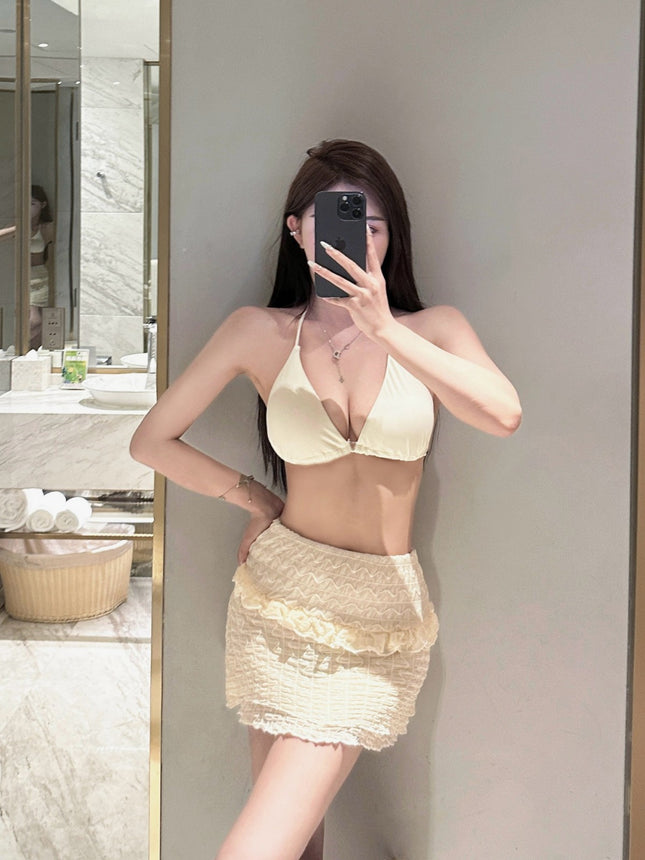 2026 Designer New Two-Piece Women's Swimsuit Bikini Three-Piece Set Hot Girl Swimwear Covering Flaws Hot Spring Wholesale