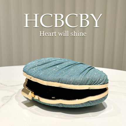 Mint Green Shiny Shell Shape Striped Clutch Bag Women's Fashionable Simple Elegant Box Dinner Bag