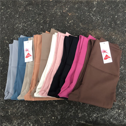 Solid color sexy women's high waist yoga trousers high strength compression support slim fit seamless foot mouth anti-curling Lycra
