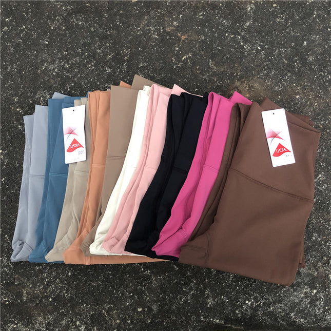 Solid color sexy women's high waist yoga trousers high strength compression support slim fit seamless foot mouth anti-curling Lycra