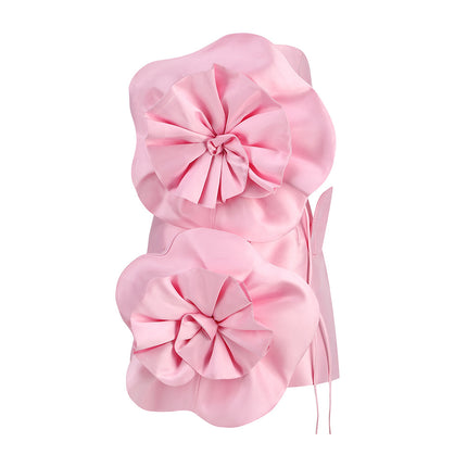 Independent station new sexy tube top one-step skirt Women's European and American high-end women's back strap decorative flower dress