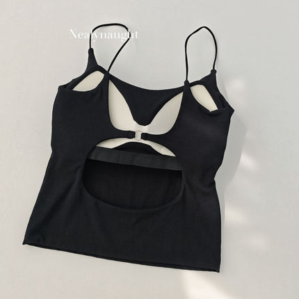 Thin Strap Back Hollow Metal Buckle Beauty Back Camisole Hot Girl with Breast Pad Fixed Cup Inner Wear Outer Wear Base Layer
