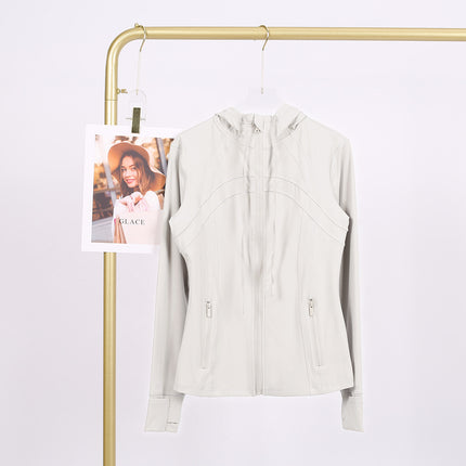 LULU in stock Hooded Jacket Running Yoga Jacket Sports Slim Zipper Cardigan Fitness Top Women