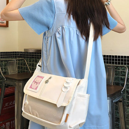 Japanese-Style Original Canvas Tote Bag, College Style Design, Casual Versatile Shoulder Bag, Lightweight Waterproof Burden-Reducing Crossbody Bag