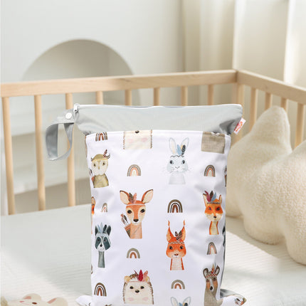 Cross-border in stock Nordic Animal Printing Baby Room Storage Hanging Bag Dry and Wet Separation Double-layer Waterproof Bag Wetbag