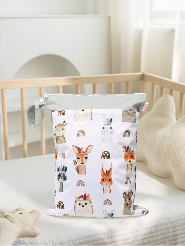 Cross-border in stock Nordic Animal Printing Baby Room Storage Hanging Bag Dry and Wet Separation Double-layer Waterproof Bag Wetbag