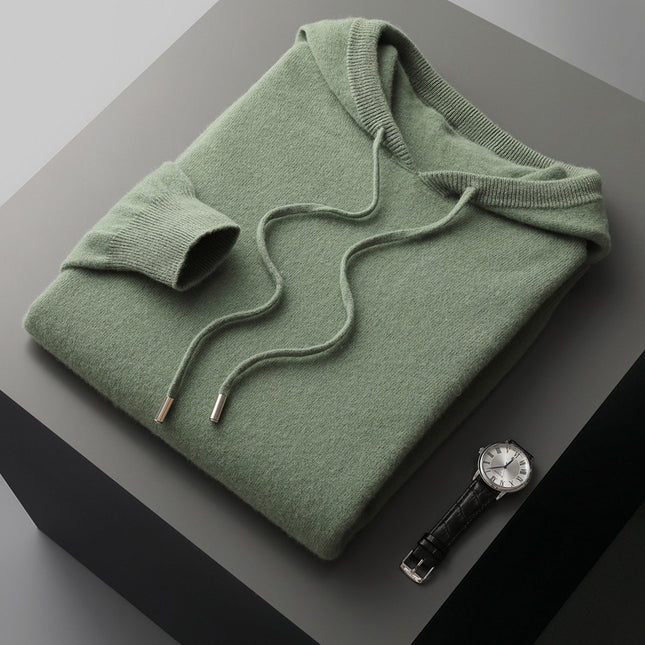Solid Color One-Line Hooded Cardigan Men's Hoodie Knitwear Cardigan Casual Men's Pullover Knitwear Seamless Ready-To-Wear