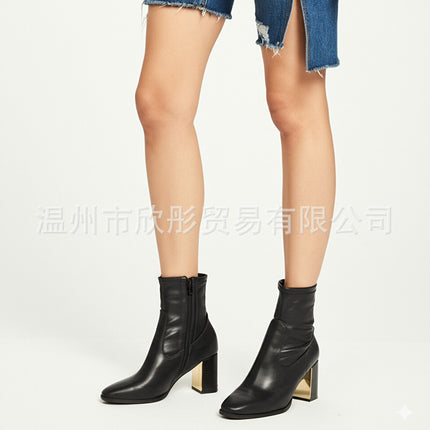 Foreign Trade 2025 New Fashion European and American Autumn and Winter High-Heeled Mid-Calf Boots Fashion Boots Round Toe Large Size Women's Boots Aliexpress Boots