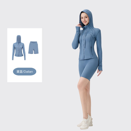 [in Stock] Ld Five-Piece Hooded Yoga Suit for Women, Fitness Yoga Set, High-Waisted, Barely-There Feel, Tight-Fitting Sportswear