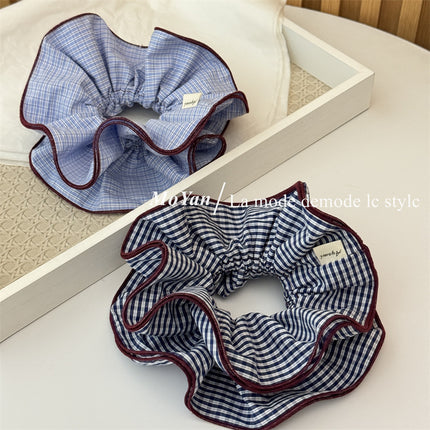 Korean-Style Color-Blocked Plaid Fabric Scrunchie Versatile Waist-Cinching Hair Tie Low Ponytail Elastic Band Elegant Hair Rope