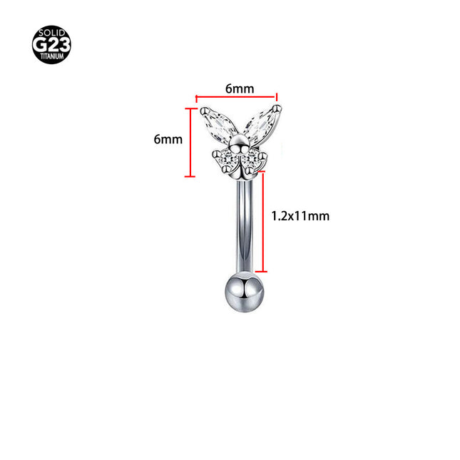 1.2mm x 11 F136 Titanium Zircon Butterfly Ear Nail Screw Ball Earring Eyebrow Nail Eyebrow Piercing Jewelry