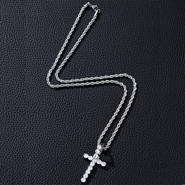 Cross-border new zircon cross necklace temperament cold fashion hip hop pendant jewelry factory wholesale