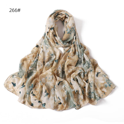 New foreign trade ink printing pearl chiffon scarf breathable soft leopard print floral wrap long towel 258-267