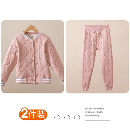 Source Winter Warm School Uniform Fleece-Lined Thickened Inner Wear Children's Student Base Cotton Coat and Pants Set Wholesale