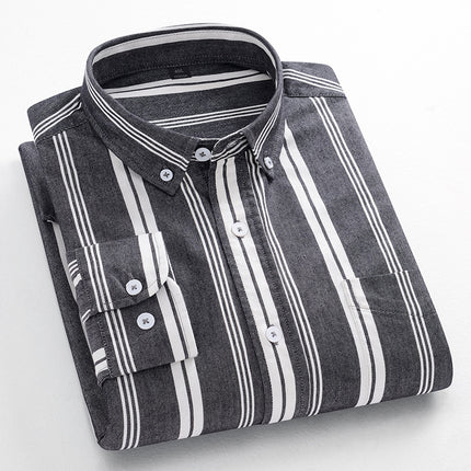 Men's Shirts New Style Retro Cotton Shirts Men's Long-Sleeved Striped Loose Korean Style Pure Cotton Breathable Shirts Men's Wholesale