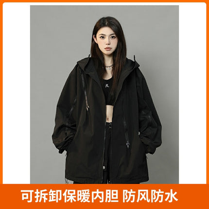 Group's New Outdoor Mountaineering Hooded Jacket Women's Locomotive Wind cotton and thickening Neutral Windproof Jacket
