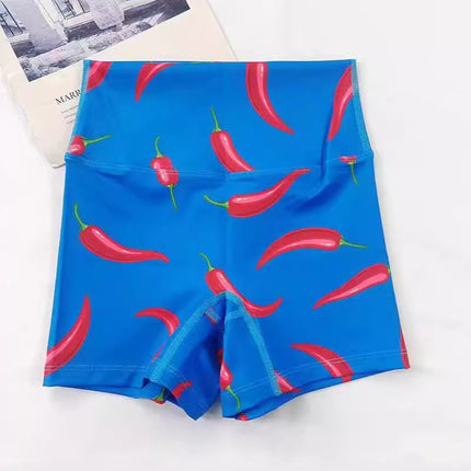 High-Waisted Butt-Lifting Naked-Feel Brushed Yoga Shorts Voxy Printed Summer High-Elastic Quick-Drying Three-Quarter Pants