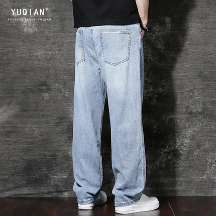 American Style Heavy Trendy Brand Wide Leg fleece-lined Jeans Men's Autumn and Winter New Loose Straight High Street Vintage Pants Spring and Autumn