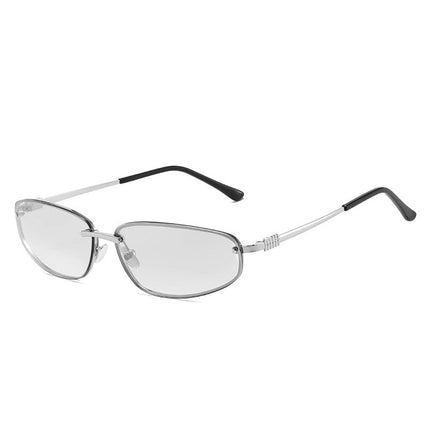European and American Fashion Metal Frame Water silver Sunglasses Women's Distinctive Street Shoot Concave Style Hot Girl Face Shown Small Retro Sunglasses