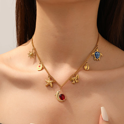 Cross-Border Stainless Steel Necklace Shell Titanium Steel Pendant New Pearl Jewelry Seaside Accessories European and American Non-Fading Jewelry