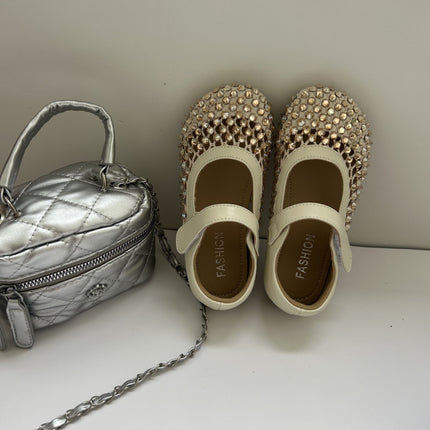 0316 Children's Sandals Sweet Rhinestone Shallow Mouth Small Leather Shoes 2025 Summer New Girls Hollow Fashion Princess Shoes