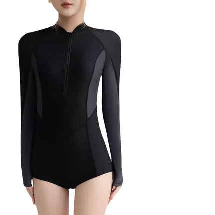 New Long-sleeved Swimsuit Women's Hot Spring Gathering Conservative Bikini Belly-covering Slim Surfing Swimsuit Ins Style