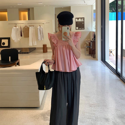 Huang Lian Sweet Feifei Sleeve Ruffled Camisole Women's 2025 Summer Back Bow Doll Shirt 142Sh313