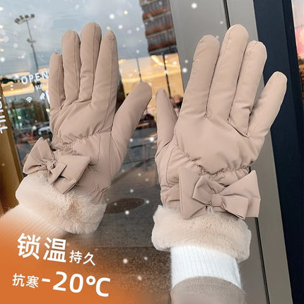 Winter Gloves for Women, Thickeneded and Velvet, Cold-Proof, Waterproof, Touch-Screen Cycling Electric Bike, Warm Ski Cotton Gloves