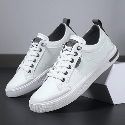 Cross-border Men's Shoes Breathable High-class All-match Slip-on Men's Casual Leather Shoes Sports PU Leather White Shoes