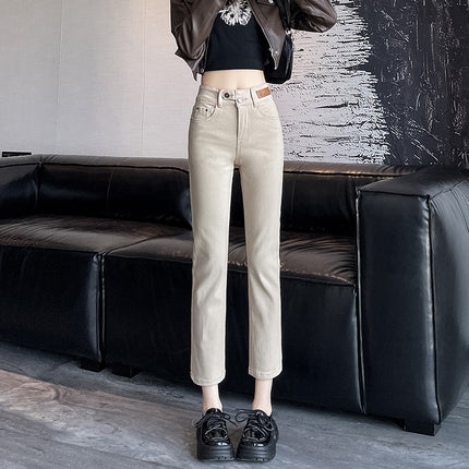 High-Waisted Straight-Leg Cropped Jeans for Women, Spring and Autumn 2025 New Popular Style, Petite Cigarette Pants