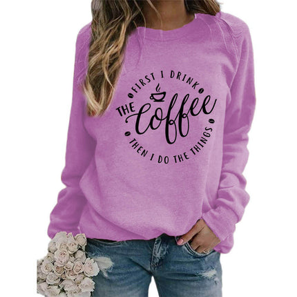 Foreign trade supply coffee coffee printed round neck jacket sweater European size ladies coat long sleeve cross-border autumn and winter