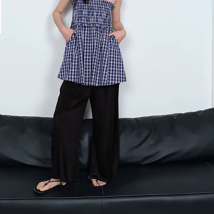 Fn Clean Explai“Blue Moment” Plaid Skirt Women's 2025 Casual Relaxed Easiest for Match Umbrella Skirt