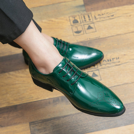 Cross-border plus size Amazon Men's Low-top Casual Green Brock Lace-up Pointed-toe Business Dress Youth Leather Shoes