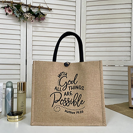 Linen Tote Bag New Fashion Commuter Large Capacity Tote Bag Mummy Going Out Carrying Bag Student Mend-up Bag