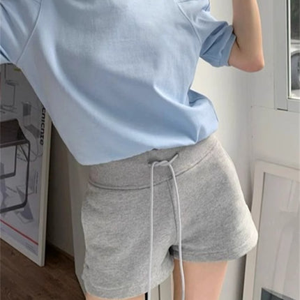 Grey Drawstring Casual Sports Shorts Women's Autumn Small High Waist Outer Wear Slimming A- shaped Wide Leg Home Shorts