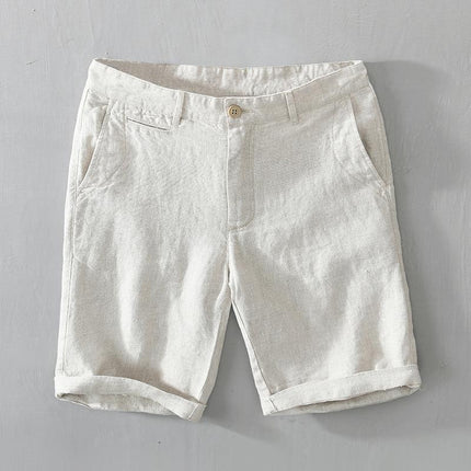 L8216 Pure Linen Thin Breathable Shorts Men's Loose Casual Beach Casual Pants Men's One-Piece Hair