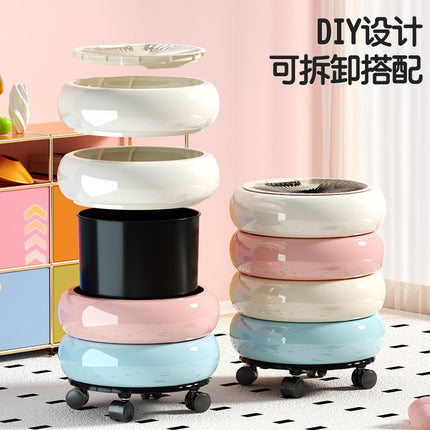 Living Room Trash Can, High-Looking Kitchen Bedroom Rotating Trash Can with Lid, Removable Bathroom Toilet Paper Basket