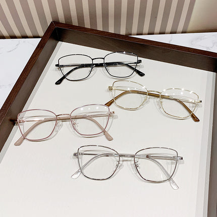 Discoloration anti-blue light myopia glasses Cross-border Advanced Non-degree European and American Metal Frame Cat's Eye Fashion Myopia Glasses