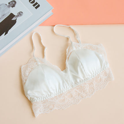 Guolian Traceless Silk Mulberry Silk Underwear Women's Thin Triangle Cup Large Chest Small Sleeping No-Rings Bra