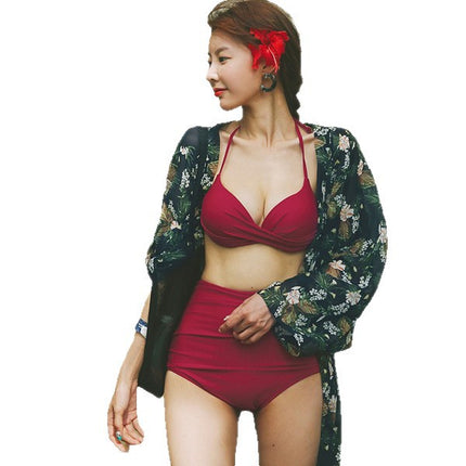 New Hot Spring Swimsuit for Women with Underwire Split Large and Small Breasts Gathered Sexy Push-Up Beach Hot Spring Vacation Swimsuit for Women