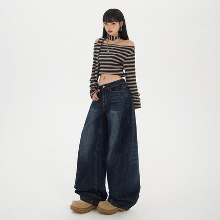 Raccoon House # American Retro Loose Wide-Leg Pants Autumn and Winter New Versatile Scimitar Pants Drapey Scimitar Floor-Length Jeans