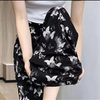 Ink butterfly 2 ice silk nine-point straight flower pants / One size fits all ( 45~85kg )