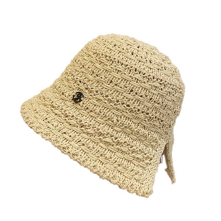 French Cut Out Woven Seaside Straw Hat for Women Summer Large Brim Sun Protection Hat Large Head Circumference Foldableable Fisherman Hat Trendy